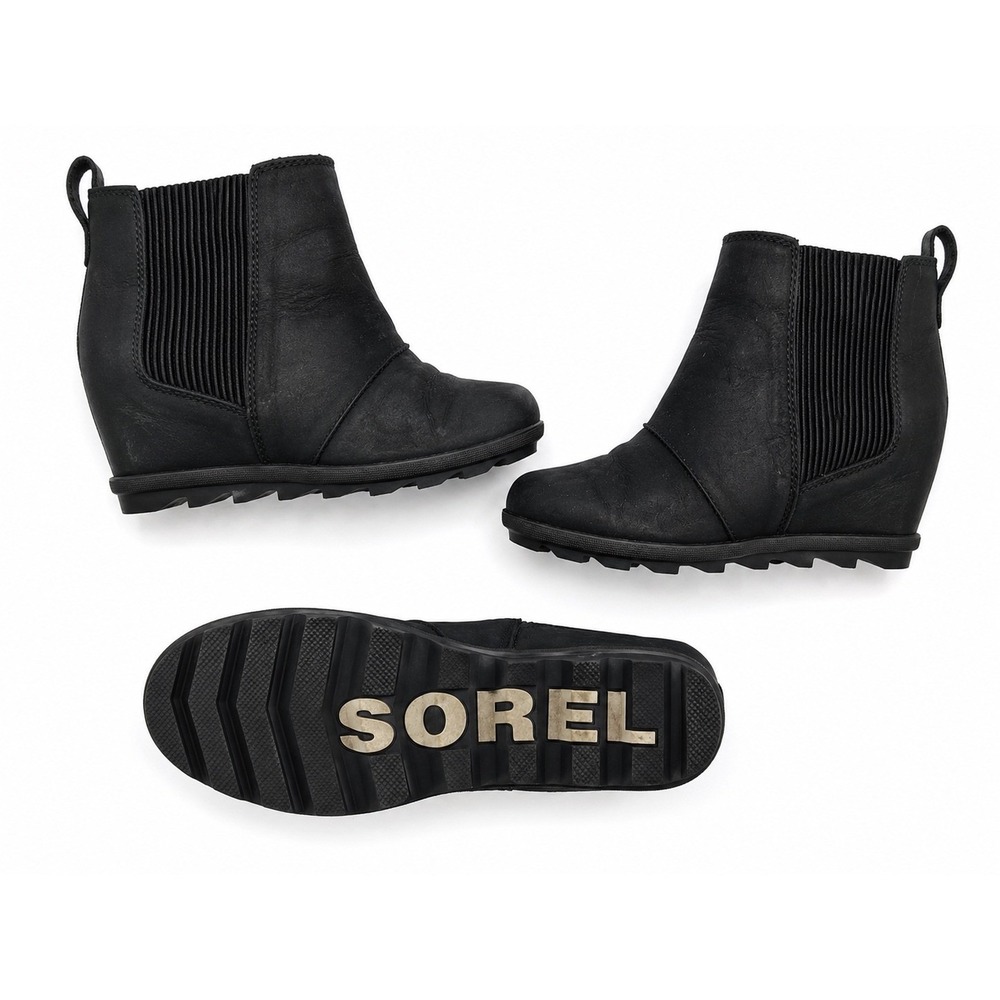 Sorel Evie Chelsea Wedge Boots Women's 8 Black Waterproof Leather Casual Chic